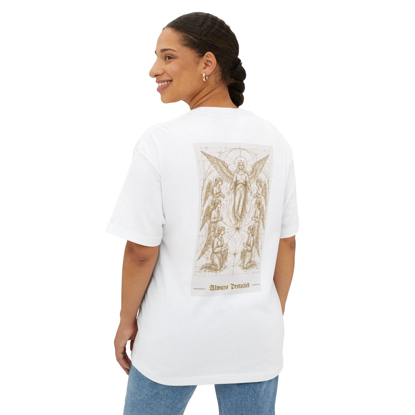 Angel Protection Graphic Tee — "Se7en Angels" Oversized Boxy Shirt